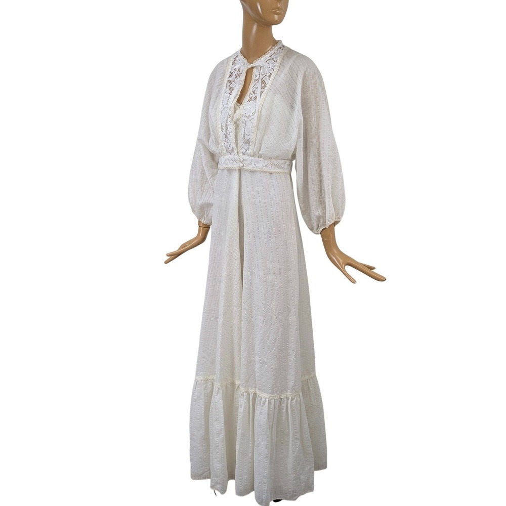 Vintage 70s Jody T of California White Lace Maxi Dress & Jacket Set Bridal Boho - Picture 5 of 10